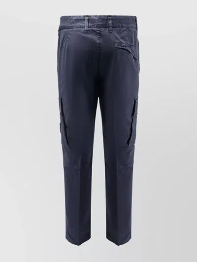 Stone Island Cotton Trousers With Cargo Pockets And Belt Loops In Blue