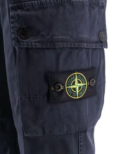 Stone Island Cotton Trousers With Cargo Pockets And Belt Loops In Blue