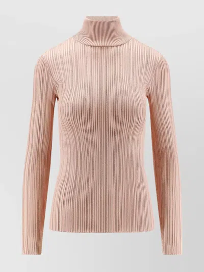 Elisabetta Franchi High Neck Shirt In Metallic Fabric In Pink