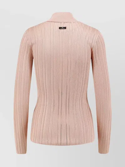 Elisabetta Franchi High Neck Shirt In Metallic Fabric In Pink
