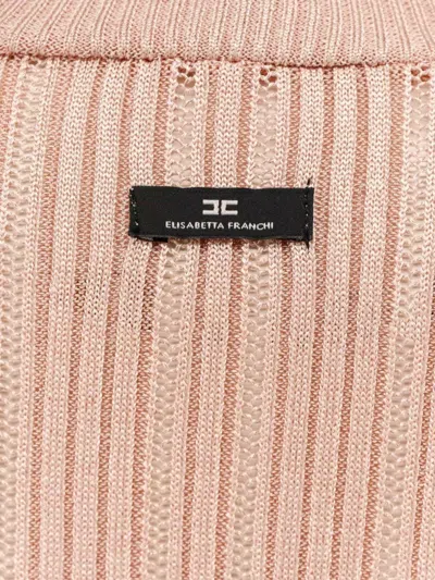 Elisabetta Franchi High Neck Shirt In Metallic Fabric In Pink