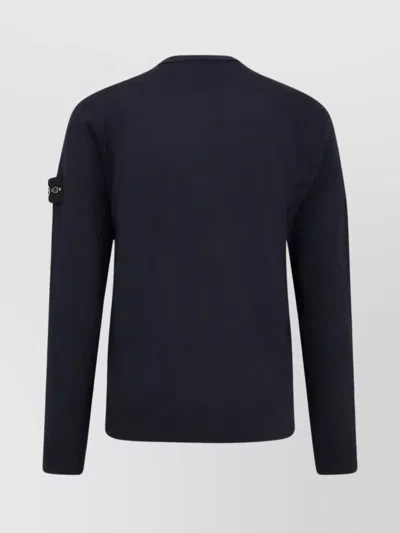 Stone Island Wool Cardigan With Ribbed Profiles And Pockets In Blue