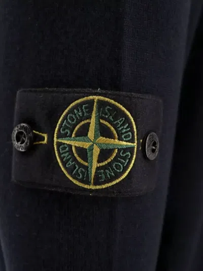 Stone Island Wool Cardigan With Ribbed Profiles And Pockets In Blue