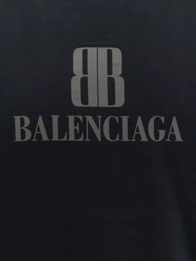 Balenciaga Faded Black T-shirt With Central Print And Wide Fit. In Black