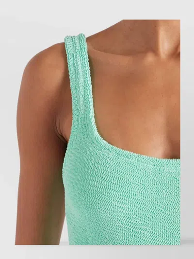 Hunza G Square Neck Ribbed Knit One-piece Swimsuit In Green