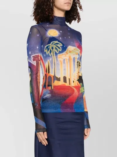 Casablanca Sheer Mesh Top Graphic Print In Multi
