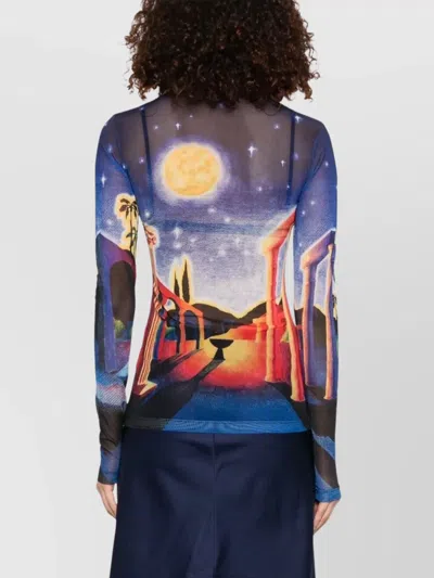 Casablanca Sheer Mesh Top Graphic Print In Multi