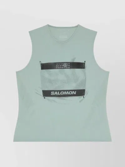 Mm6 Maison Margiela Mesh Graphic Sleeveless Vest In Green