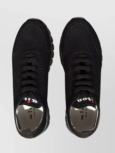 Kiton Knitted Almond Toe Sneakers With Heel Tab In Black