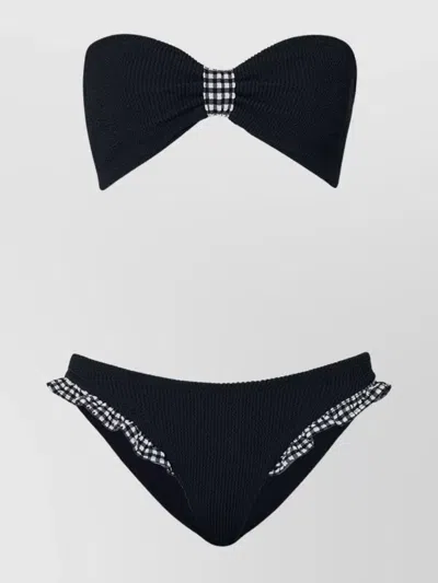 Hunza G Jean Ruffled Gingham-trimmed Seersucker Bandeau Bikini