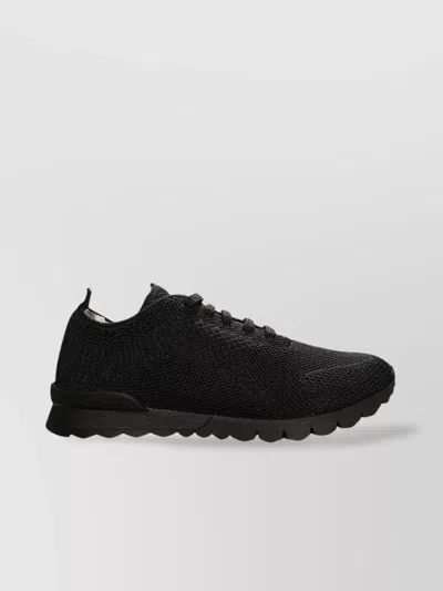 Kiton Knitted Almond Toe Sneakers With Heel Tab In Black