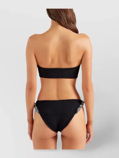 Hunza G Jean Ruffled Gingham-trimmed Seersucker Bandeau Bikini