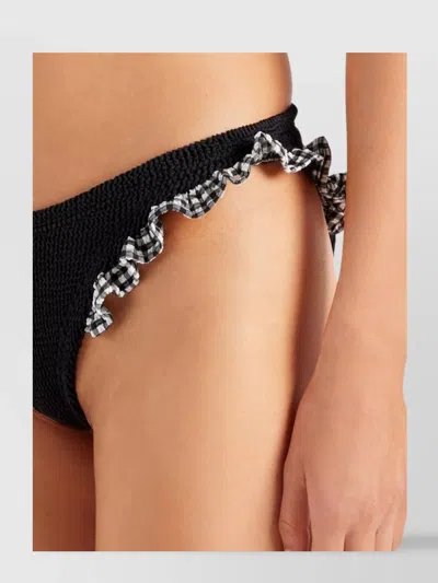 Hunza G Jean Ruffled Gingham-trimmed Seersucker Bandeau Bikini