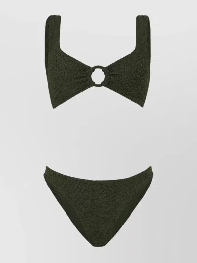 Hunza G Julia Bikini With Tonal Circles In Metallic Khaki