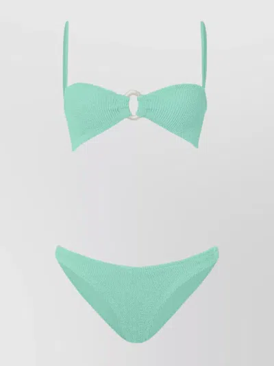 Hunza G Misty Faux Pearl-embellished Seersucker Bikini In Green