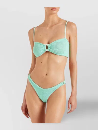Hunza G Misty Faux Pearl-embellished Seersucker Bikini In Green