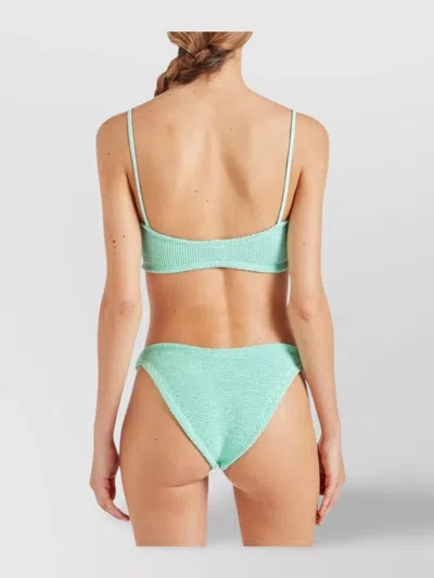 Hunza G Misty Faux Pearl-embellished Seersucker Bikini In Green