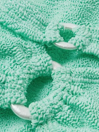 Hunza G Misty Faux Pearl-embellished Seersucker Bikini In Green