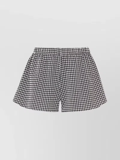 Hunza G Seersucker Gingham Elastic Waistband Shorts In Gray