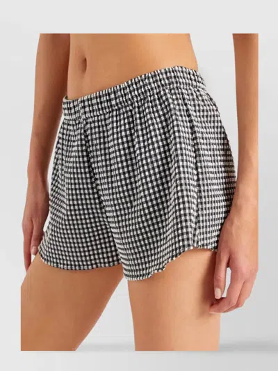 Hunza G Seersucker Gingham Elastic Waistband Shorts In Gray