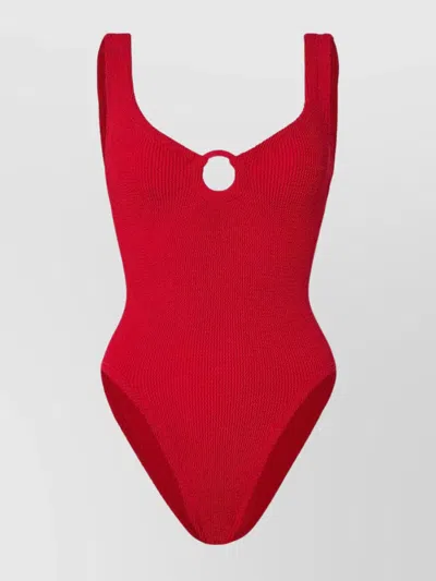 Hunza G 'celine' Red Swimsuit With Cut-out With Ring In Red