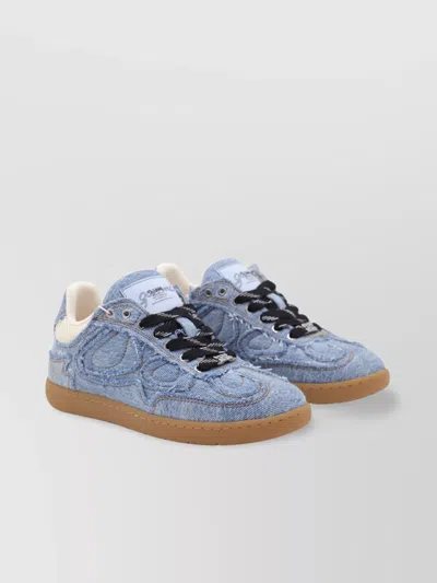 Ganni Low Top Denim Embroidered Sneakers Rubber Sole In Blue