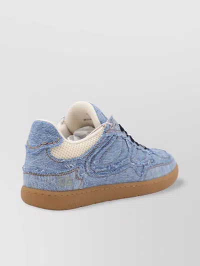 Ganni Low Top Denim Embroidered Sneakers Rubber Sole In Blue