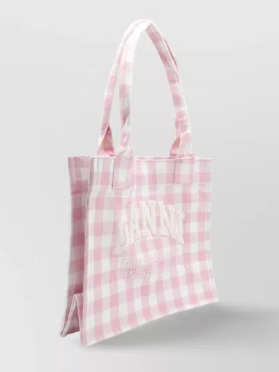 Ganni Tote Bag Checkered Dual Handles