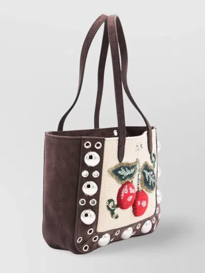 Valentino Structured Embroidered Tote Bag With Dual Handles