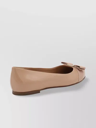Ferragamo Round Toe Patent Finish Ballerina Shoes In Neutral