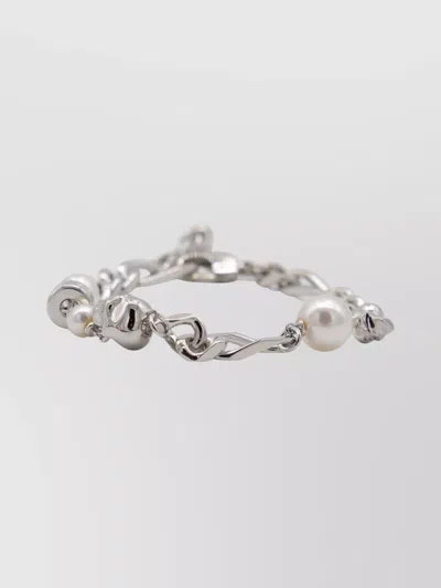 Alexander Mcqueen Link Chain Bracelets With Pearl And Skull In Metallic