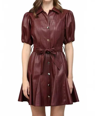 Fate Vegan Leather Tie Waist Dress In Burgundy In Burgundy