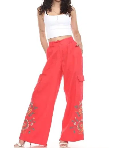 Johnny Was Drawstring Hem Cargo Pant Marisol In Watermelon In Red