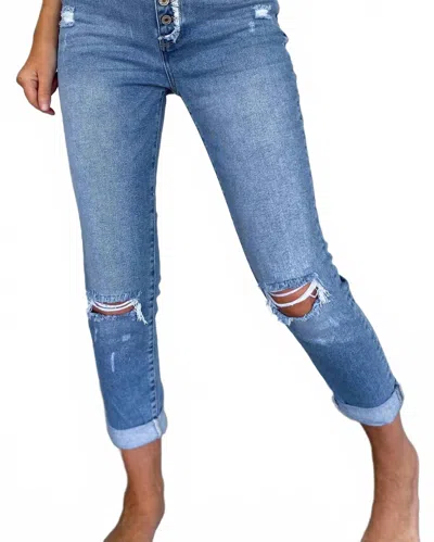 Kancan The Serena Cuffed High-rise Mom Jeans In Light Blue In Blue