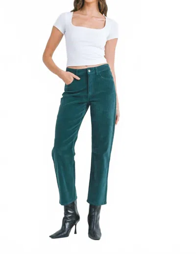 Just Black Denim Straight Leg Corduroy Pant In Emerald In Green