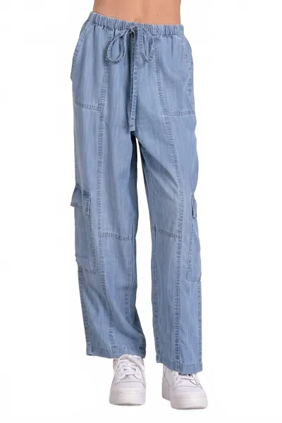 Elan Denim Cargo Drawstring Pant In Blue In Blue