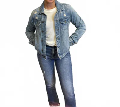 Kancan Distressed Denim Jacket In Blue In Blue
