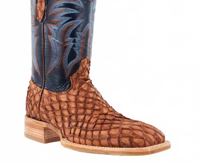 R Watson Boots Women's Matte Pirarucu Fish Exotic Boot In Cognac/blue In Brown