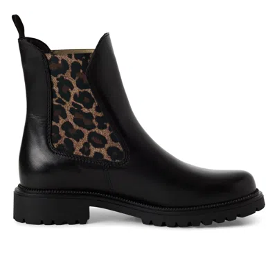 Tmrs Tamaris Womens Black Leopard Leather Classic High Chelsea Ankle Boots