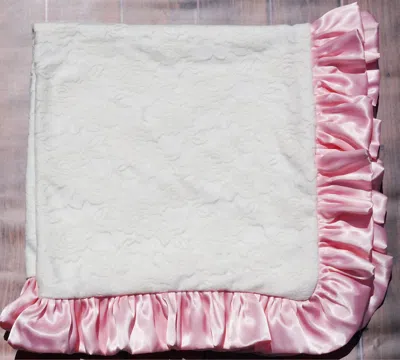 Cuddle Couture Baby Girls Lace Blanket With Satin Trim In Pink/ivory