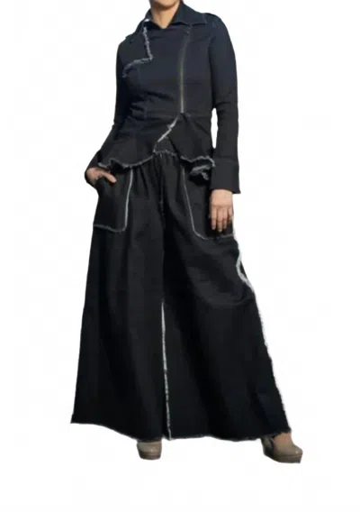 Samuel Dong Fitted Stretch Jacket In Demim Blue In Black