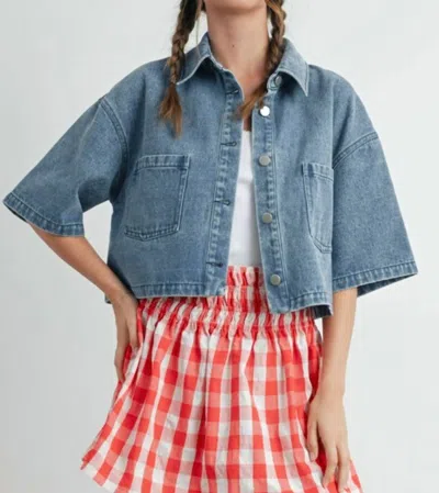 Buttermelon Denim Cropped Short Sleeve Jacket In Medium Wash