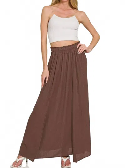 Zenana Woven Crinkle Gauze Long Skirt In Brown In Brown