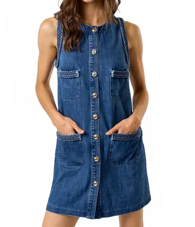 Lalavon Braided Denim Mini Dress In Blue