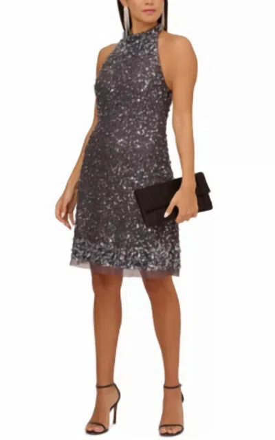 Aidan Mattox Aidan By Adrianna Papell Fit & Flare Halter Dress In Grey In Gray