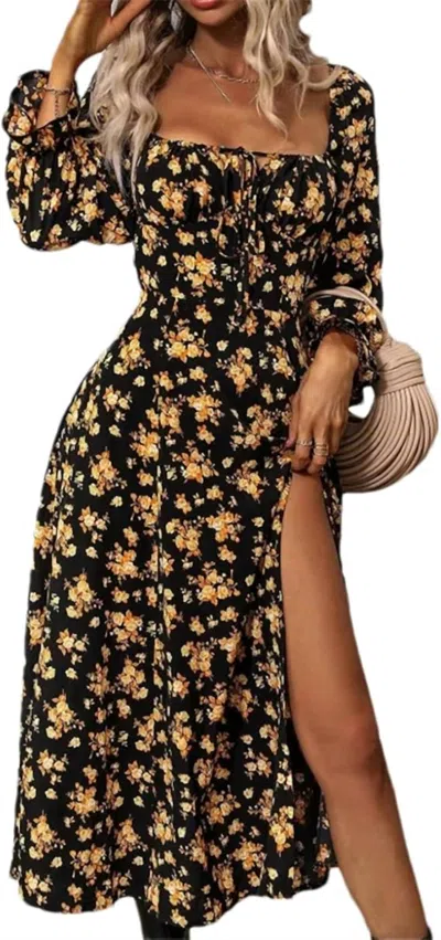 Miss Sparkling Goldilocks Long Sleeve Dress In Black/gold In Black