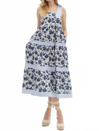 Entro Wild Flower Abstract Print Maxi Dress In Black White In Blue