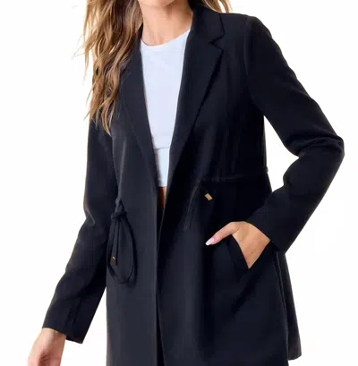 Doe & Rae Cinched Waist Jacket In Black In Blue
