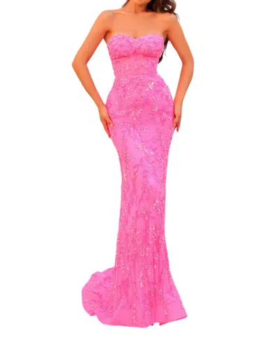 Amarra Strapless Beaded Gown With Sweetheart Neckline In Hot Pink/electric Pink