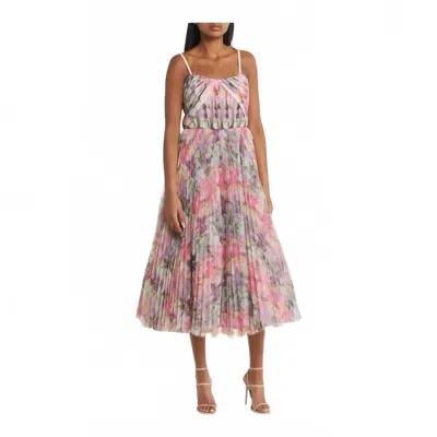 Hutch Vita Floral Pleated Tulle A-line Gown In Pink